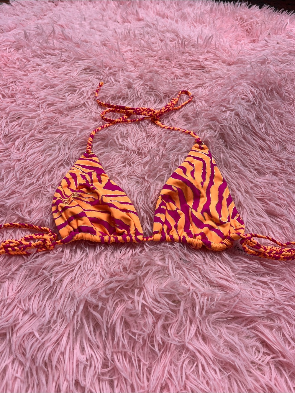 Beach Bunny Orange and Pink Zebra Triangle Bikini Top
